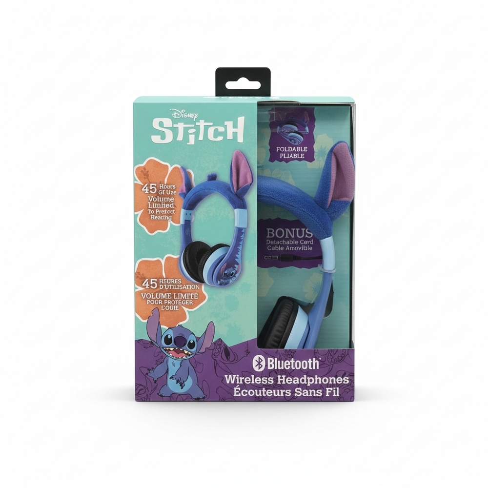 Disney Stitch Wireless Headphones Kids Microphone Foldable Brand New